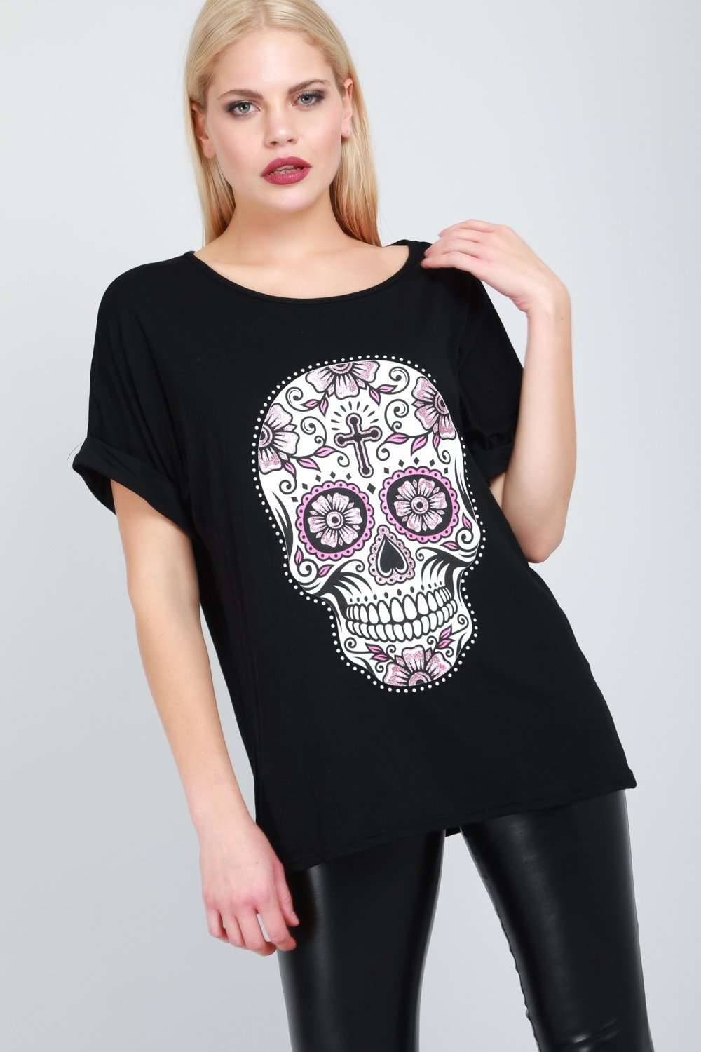 Candy Skull Print Oversized T-shirt - bejealous-com