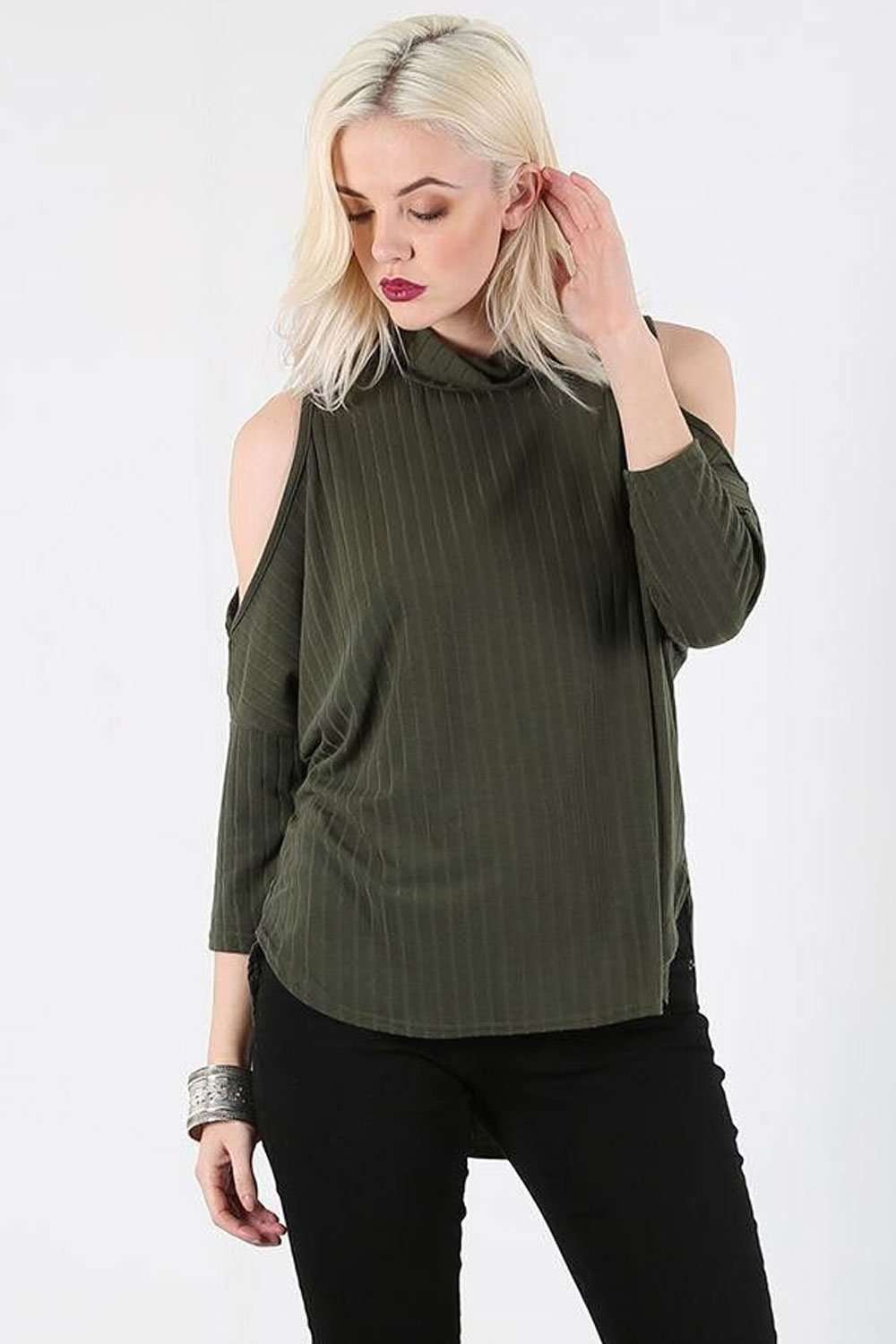 Cara Cropped Sleeve Cold Shoulder Ribbed Top - bejealous-com