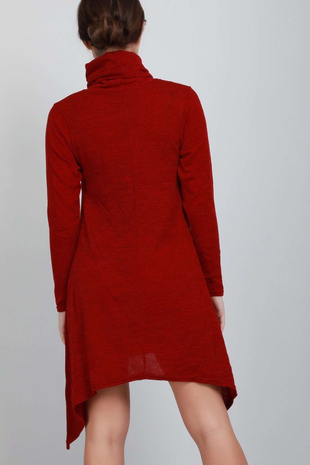 Cara Roll Neck Long Sleeve Dipped Hem Swing Dress - bejealous-com