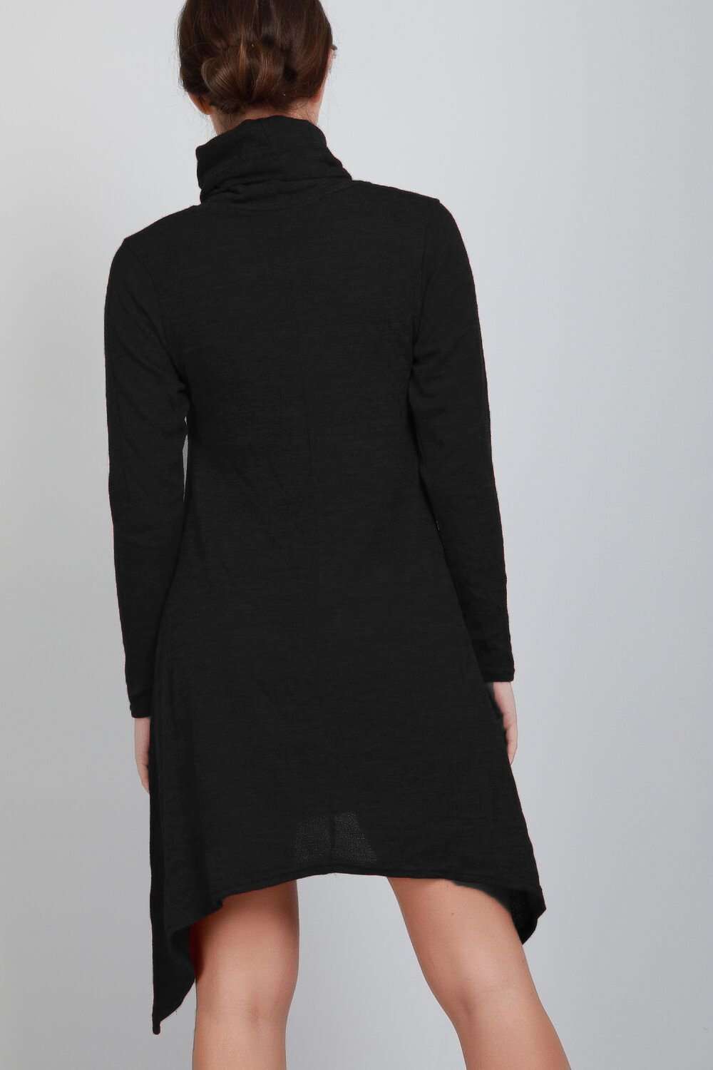 Cara Roll Neck Long Sleeve Dipped Hem Swing Dress - bejealous-com