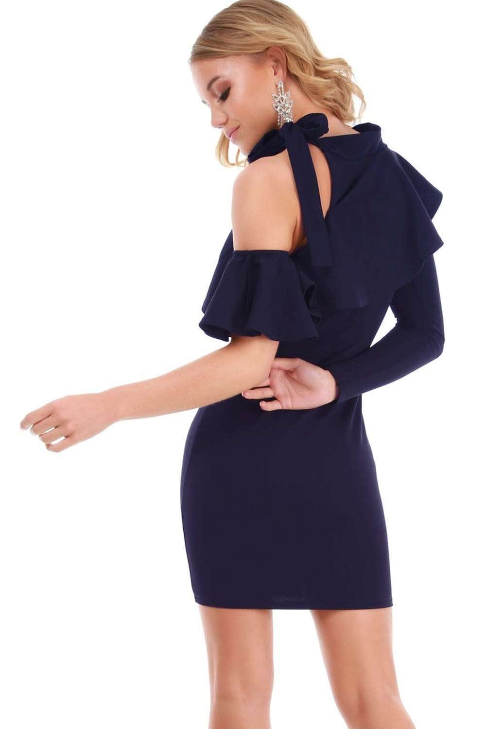 Carah One Shoulder Frill Neck Mini Bodycon Dress - bejealous-com