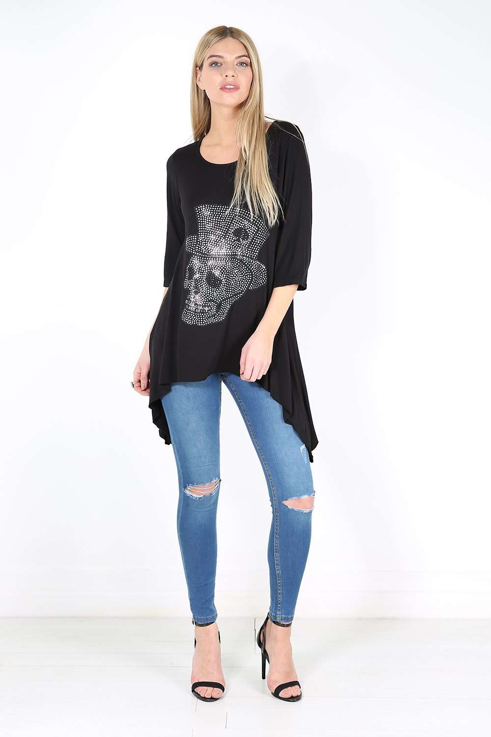 Carissa Diamante Skull Dipped Hem Top - bejealous-com