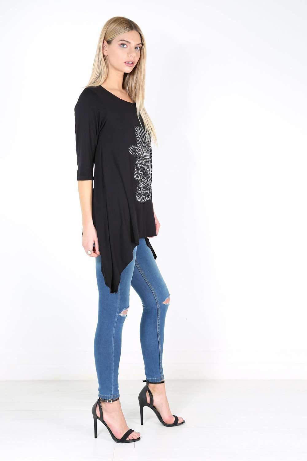 Carissa Diamante Skull Dipped Hem Top - bejealous-com