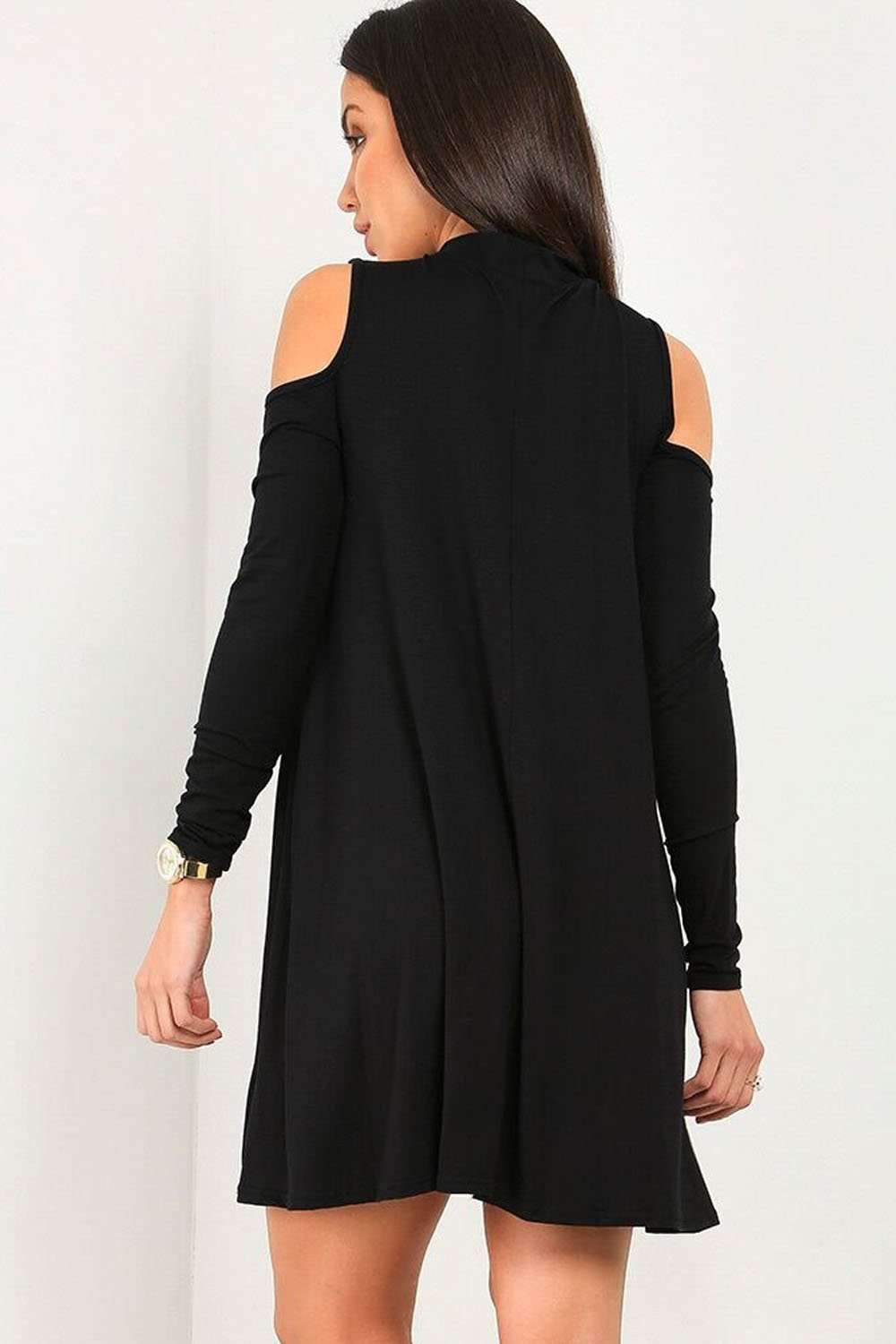 Carleen Cold Shoulder Choker Neck Swing Dress - bejealous-com