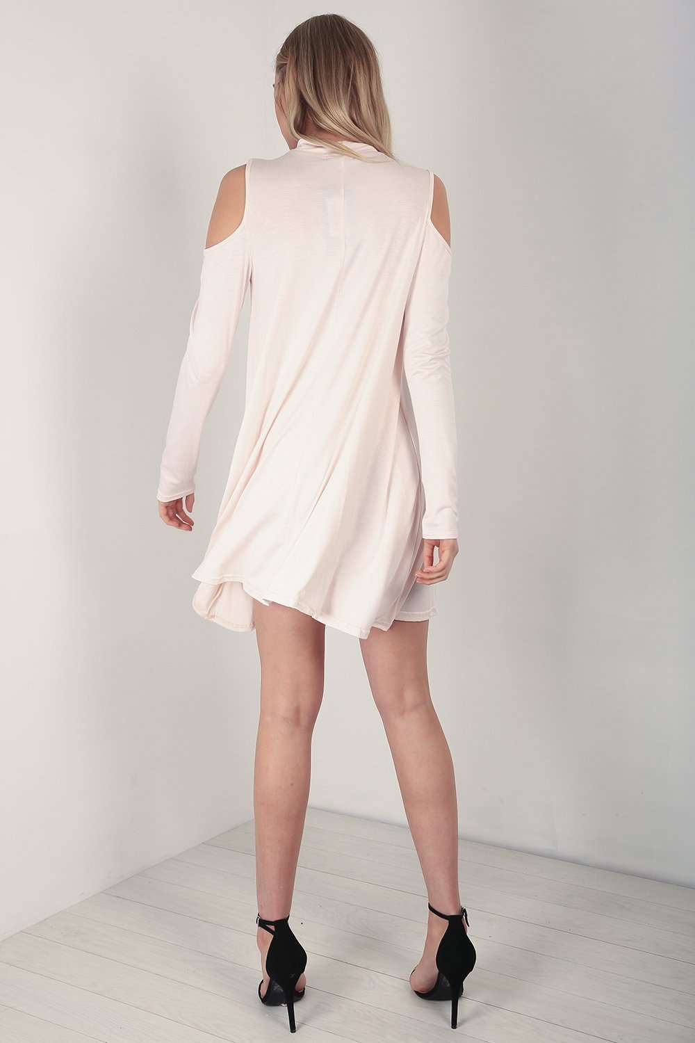 Carleen Cold Shoulder Choker Neck Swing Dress - bejealous-com