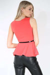 Carley Sleeveless Belted Peplum Top - bejealous-com
