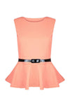 Carley Sleeveless Belted Peplum Top - bejealous-com
