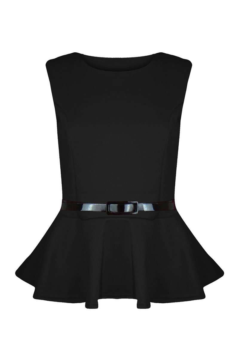 Carley Sleeveless Belted Peplum Top - bejealous-com