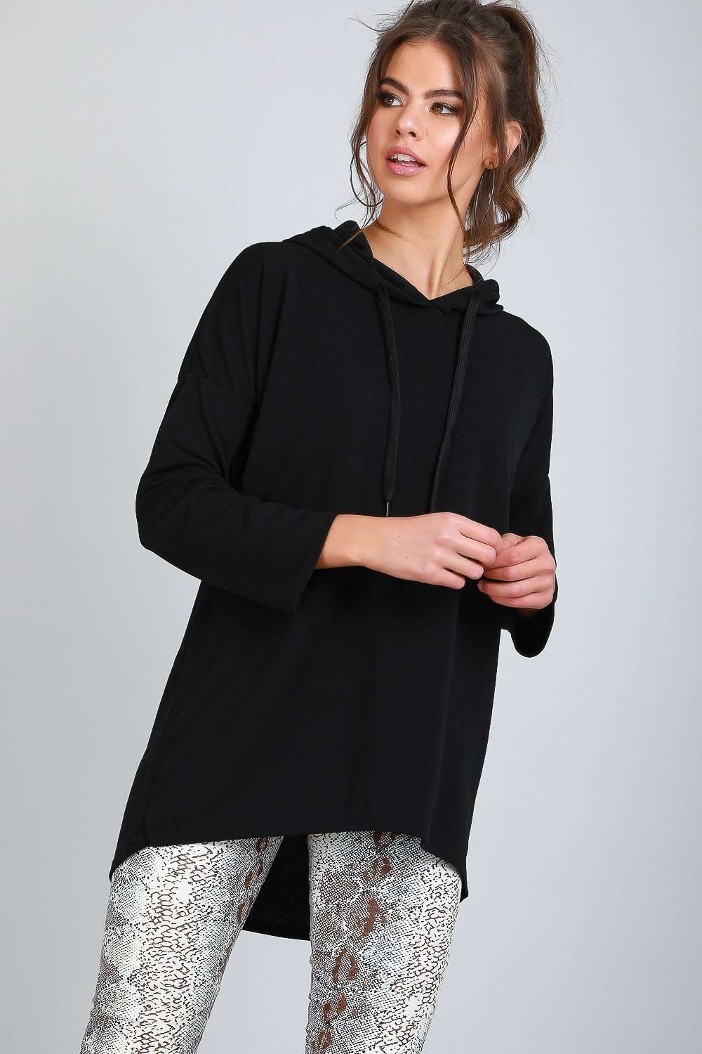 Carlie Long Sleeve Oversized Curved Hem Hoodie - bejealous-com