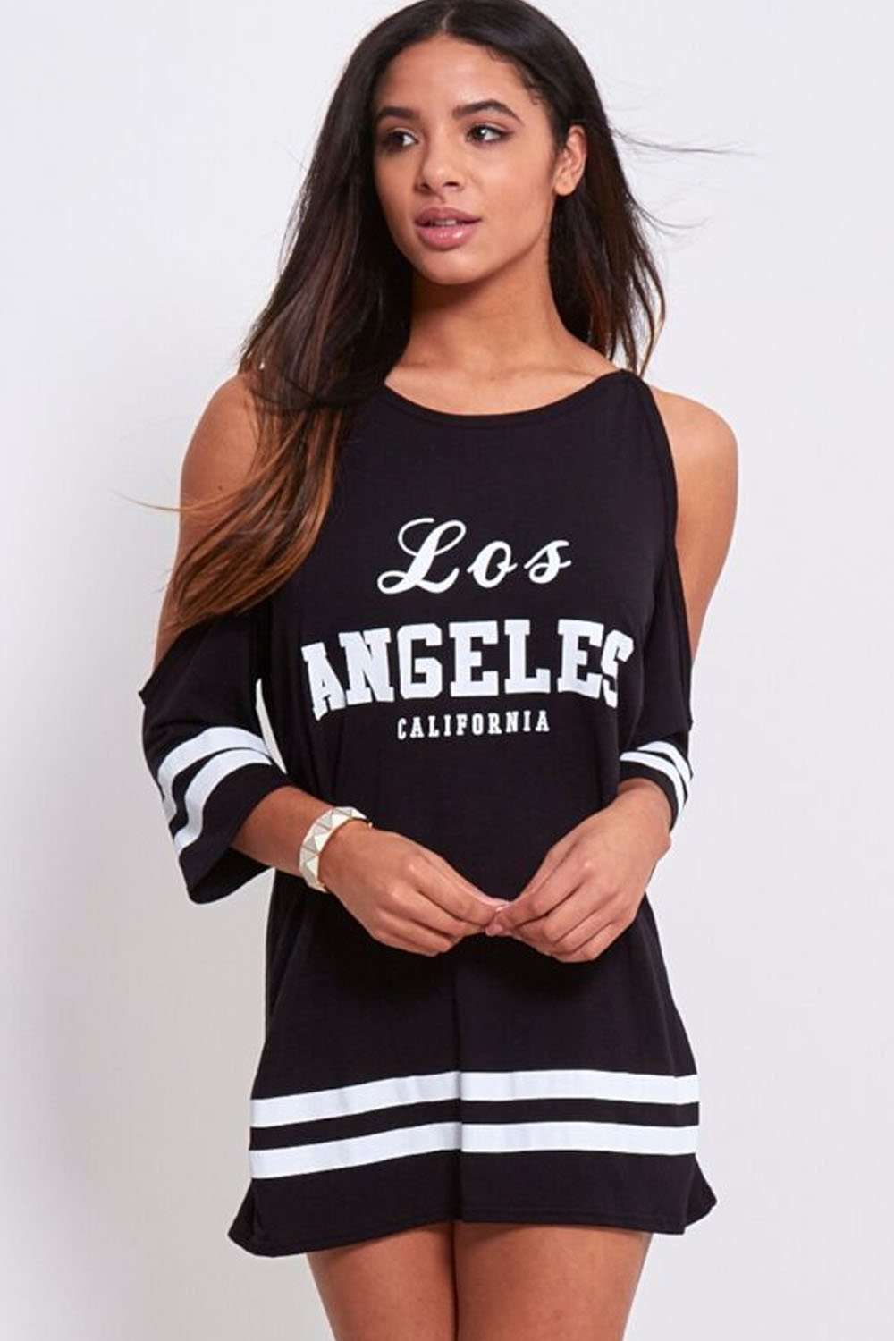 Carlie Los Angeles Cold Shoulder Baggy Tshirt - bejealous-com
