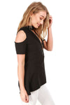 Carly Cold Shoulder Choker Neck Dip Hem Top - bejealous-com