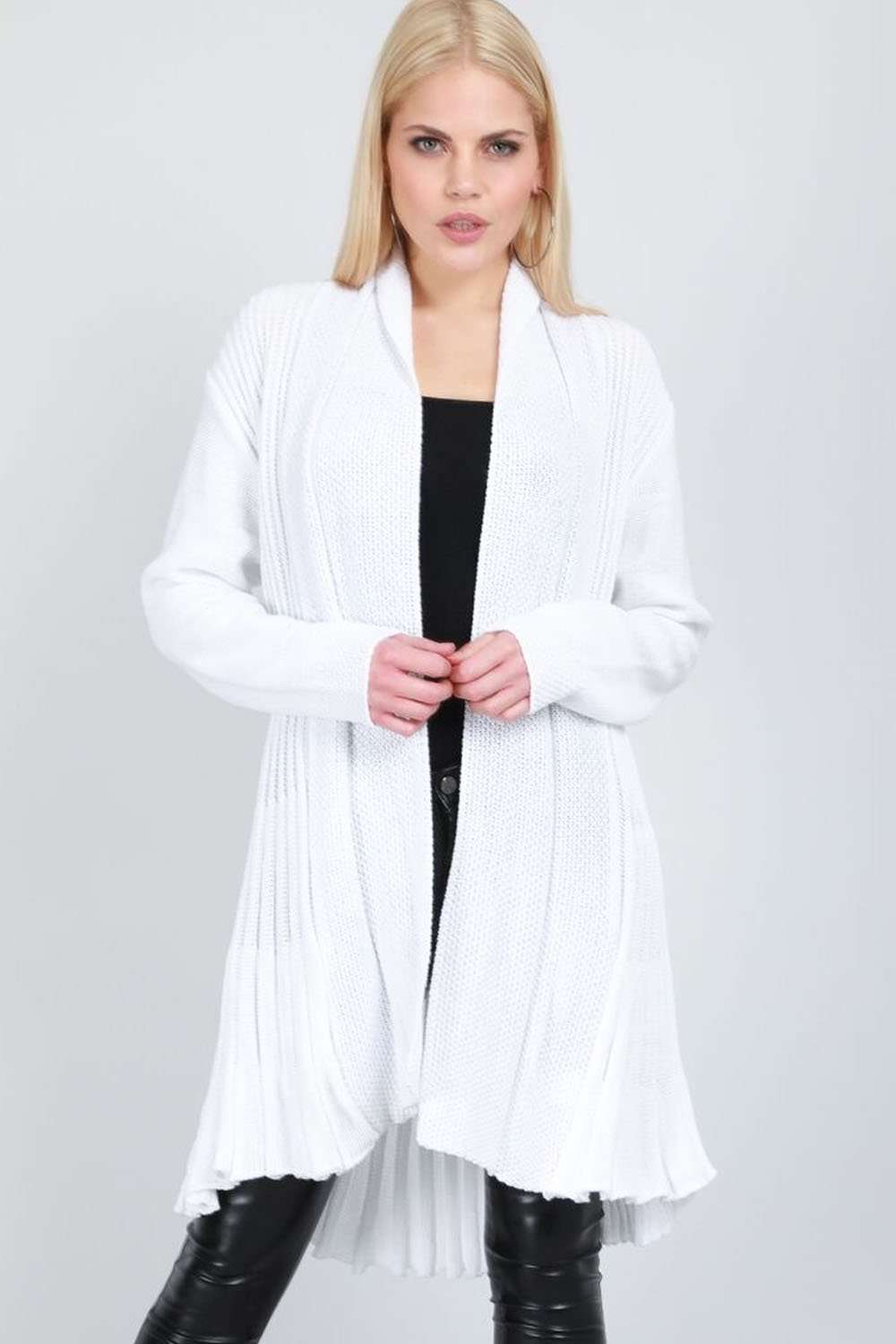 Carly Long Sleeve Pleated Knitted Cardigan - bejealous-com
