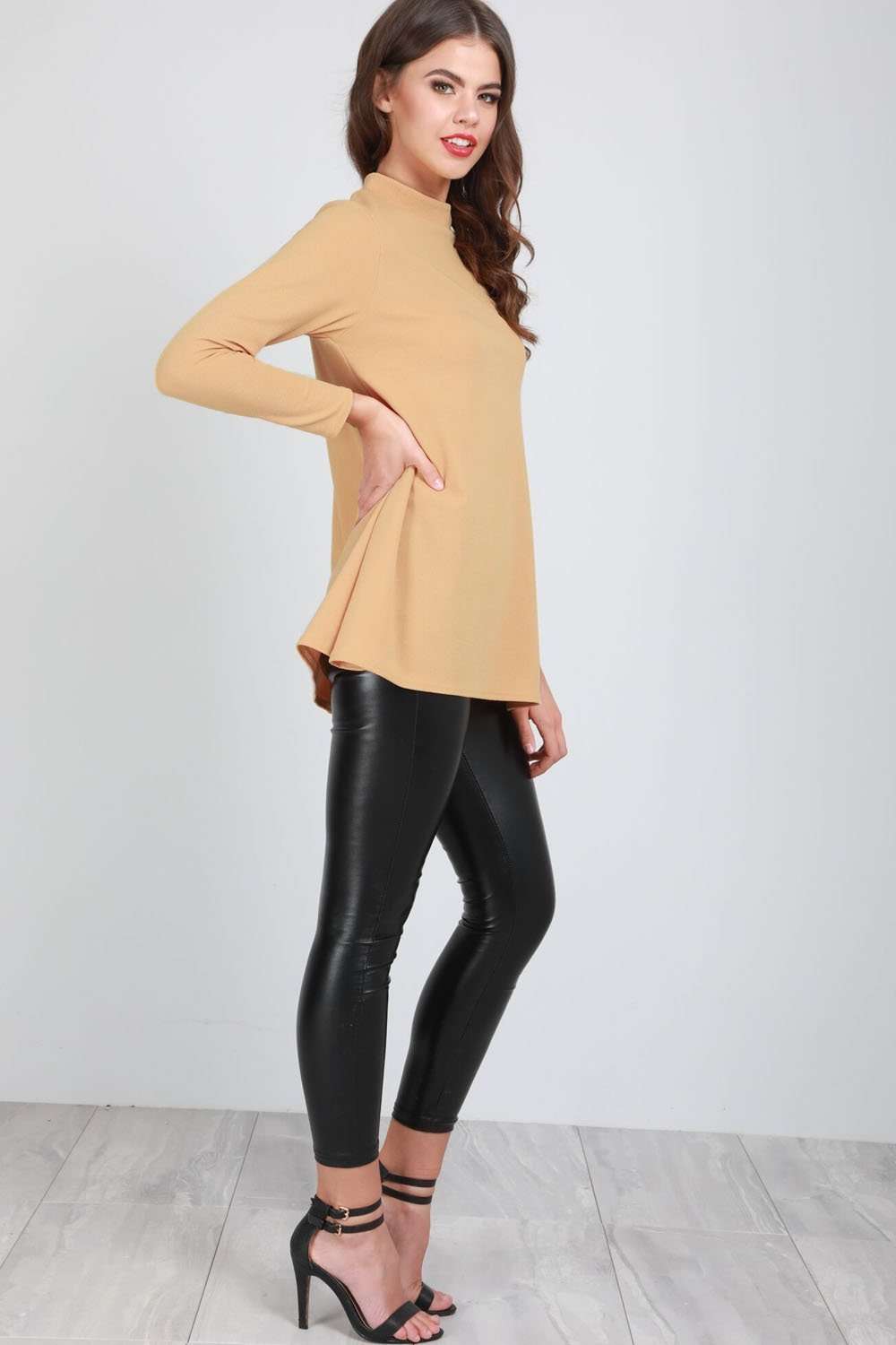 Carrie High Neck Long Sleeve Swing Top - bejealous-com