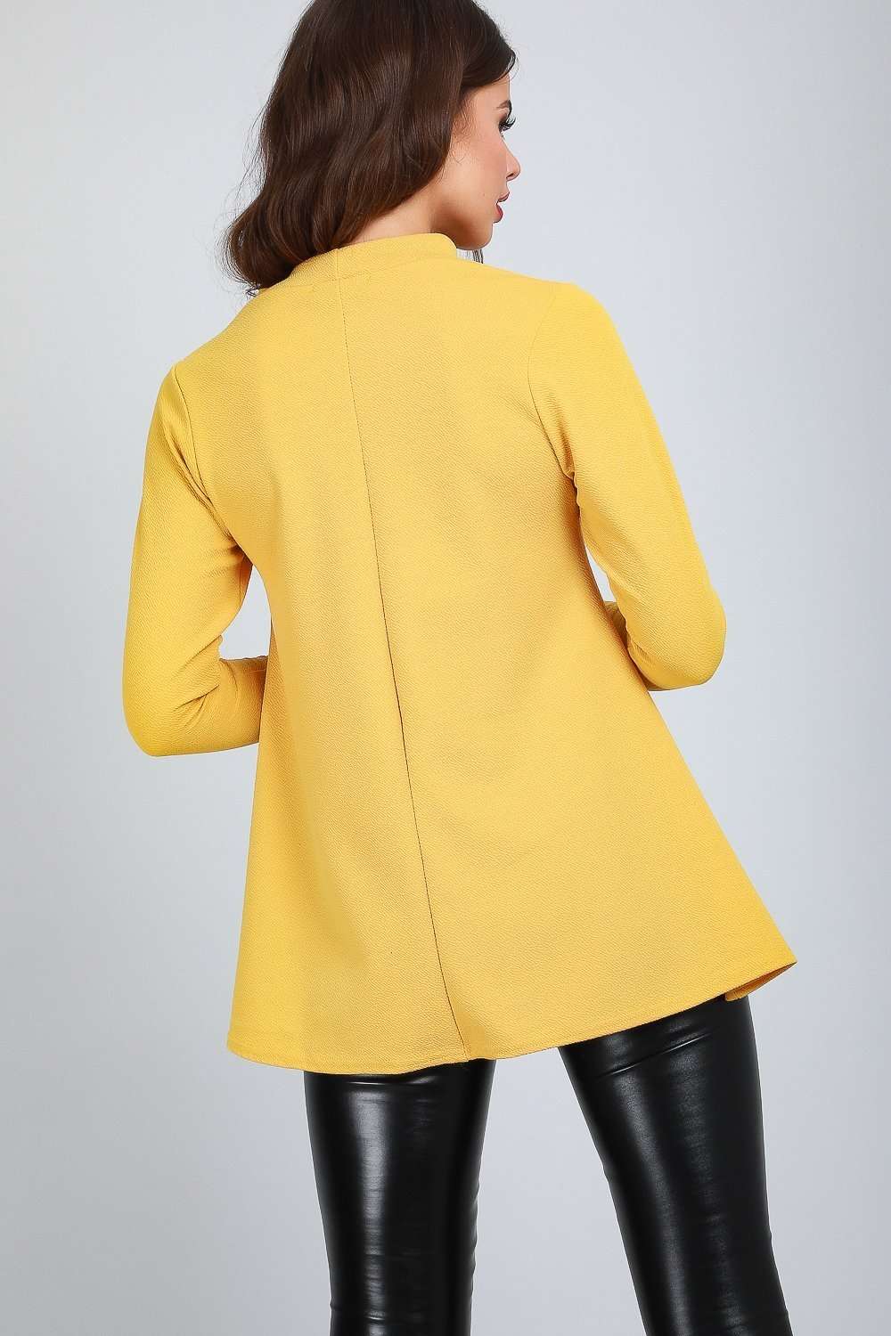 High Neck Long Sleeve Grey Swing Top - bejealous-com
