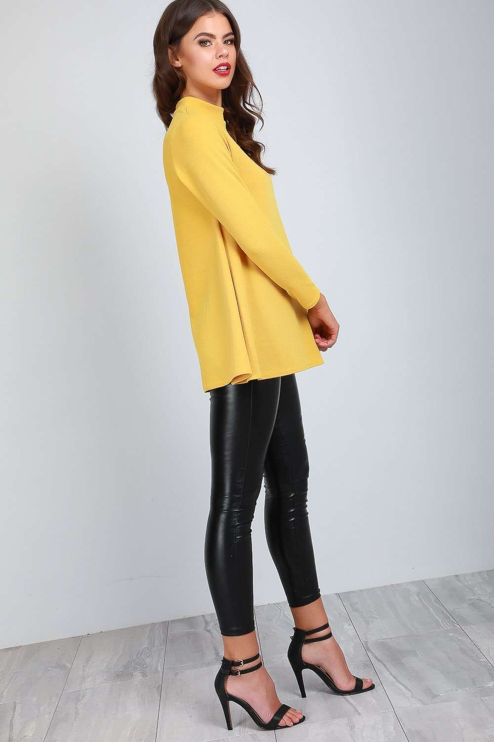 High Neck Long Sleeve Grey Swing Top - bejealous-com