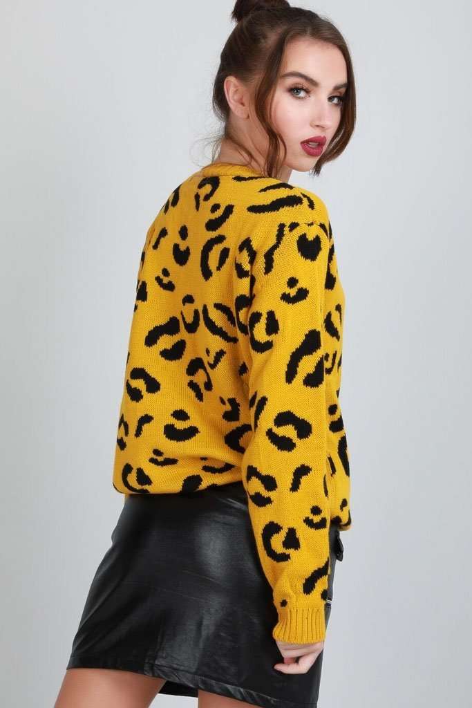 Carrie Long Sleeve Leopard Print Knitted Jumper - bejealous-com