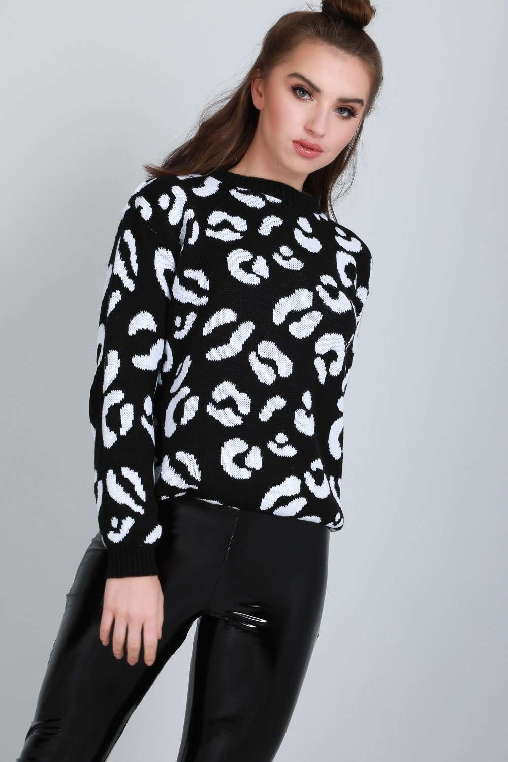 Carrie Monochrome Leopard Print Knitted Jumper - bejealous-com