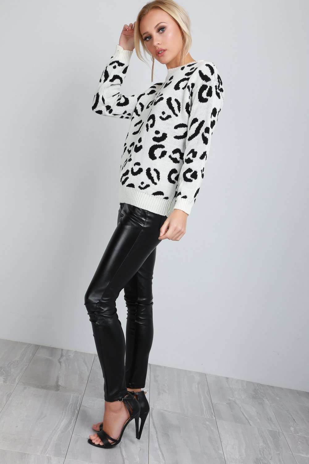 Carrie Monochrome Leopard Print Knitted Jumper - bejealous-com