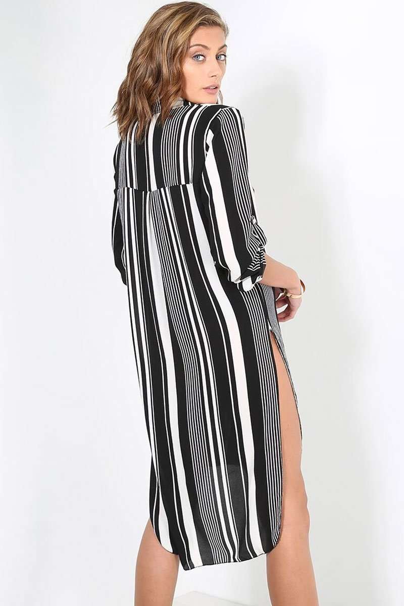 Carrie Monochrome Striped Shirt Dress - bejealous-com