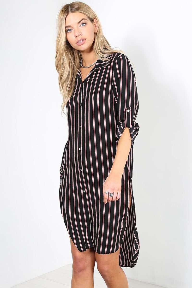 Carrie Monochrome Striped Shirt Dress - bejealous-com