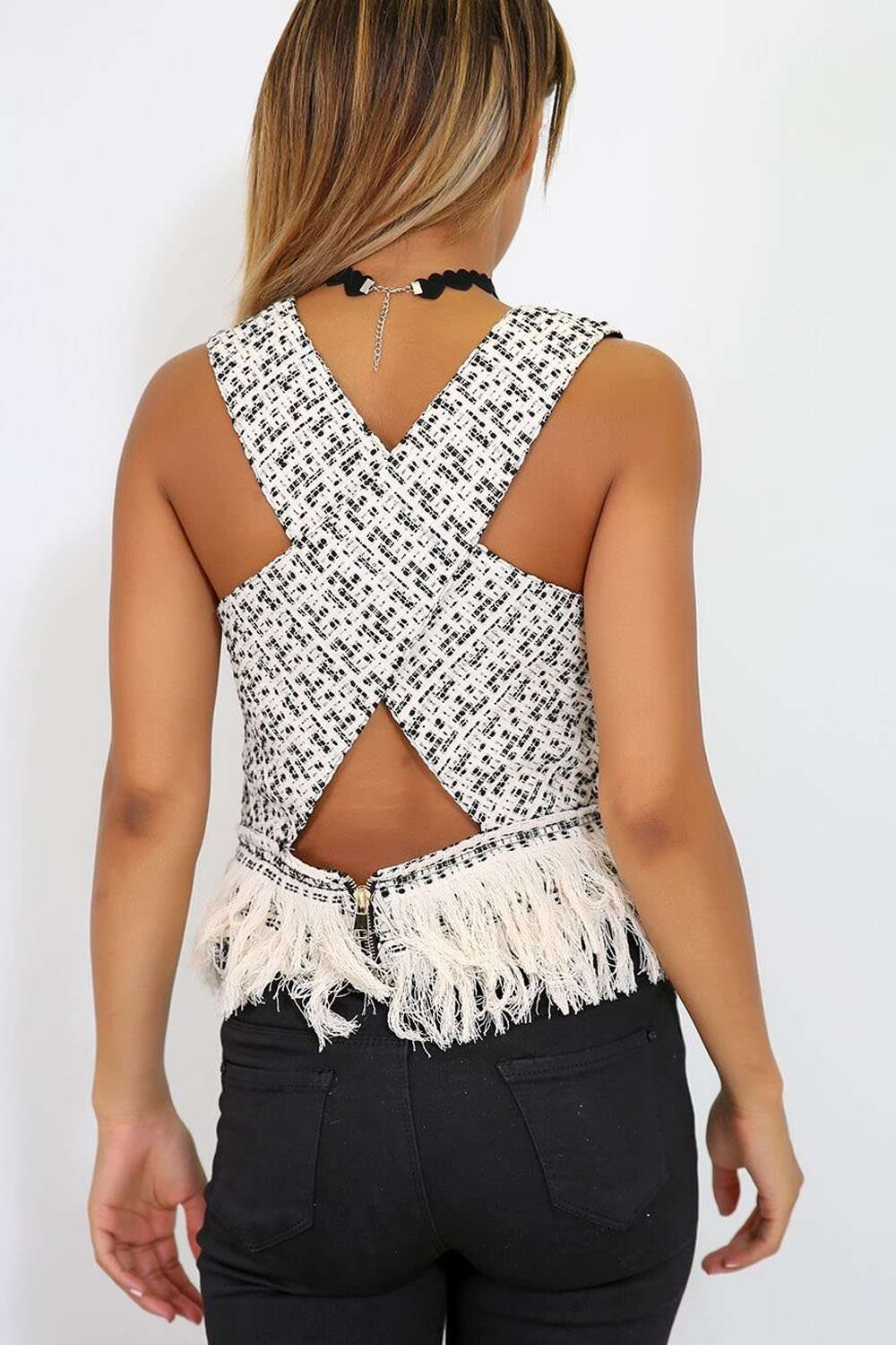 Casadie Marl Wrap Over Fringed Top - bejealous-com