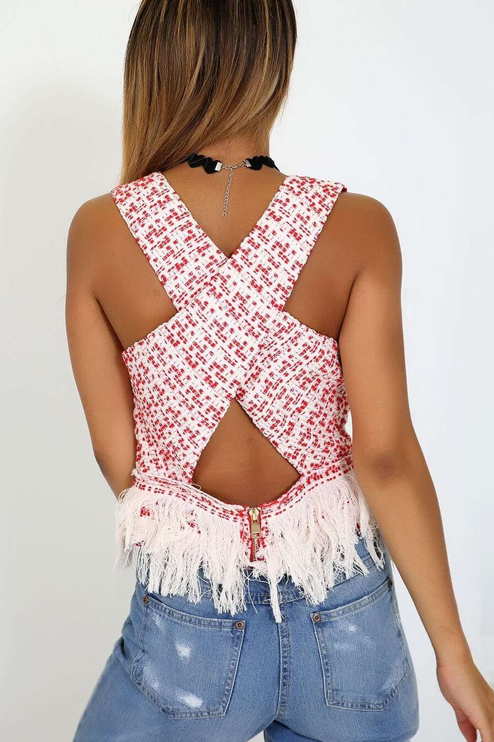 Casadie Marl Wrap Over Fringed Top - bejealous-com