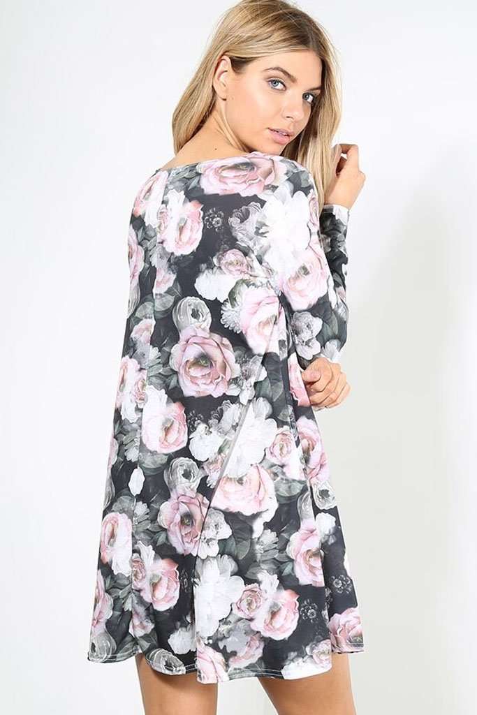 Casey Long Sleeve Floral Mini Skater Dress - bejealous-com