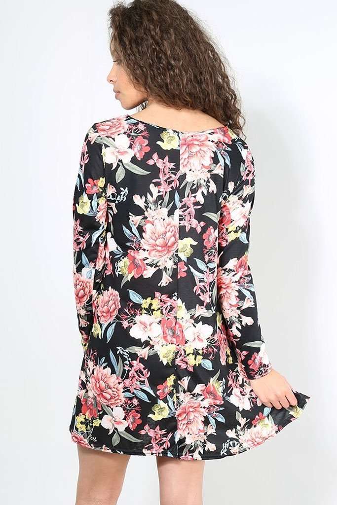 Casey Long Sleeve Floral Mini Skater Dress - bejealous-com