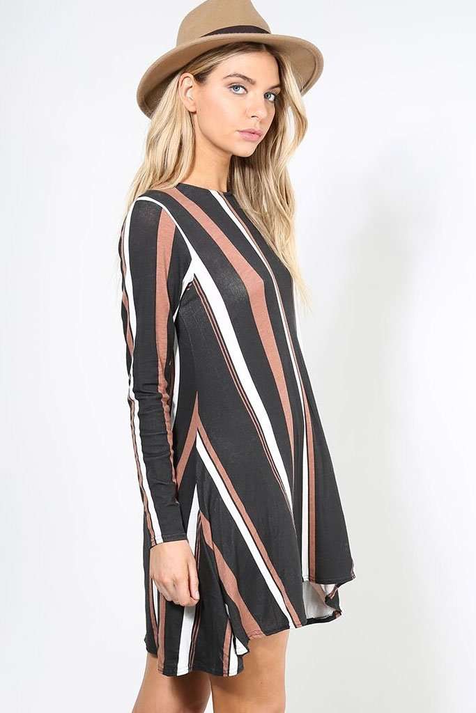 Casey Long Sleeve Striped Mini Skater Dress - bejealous-com