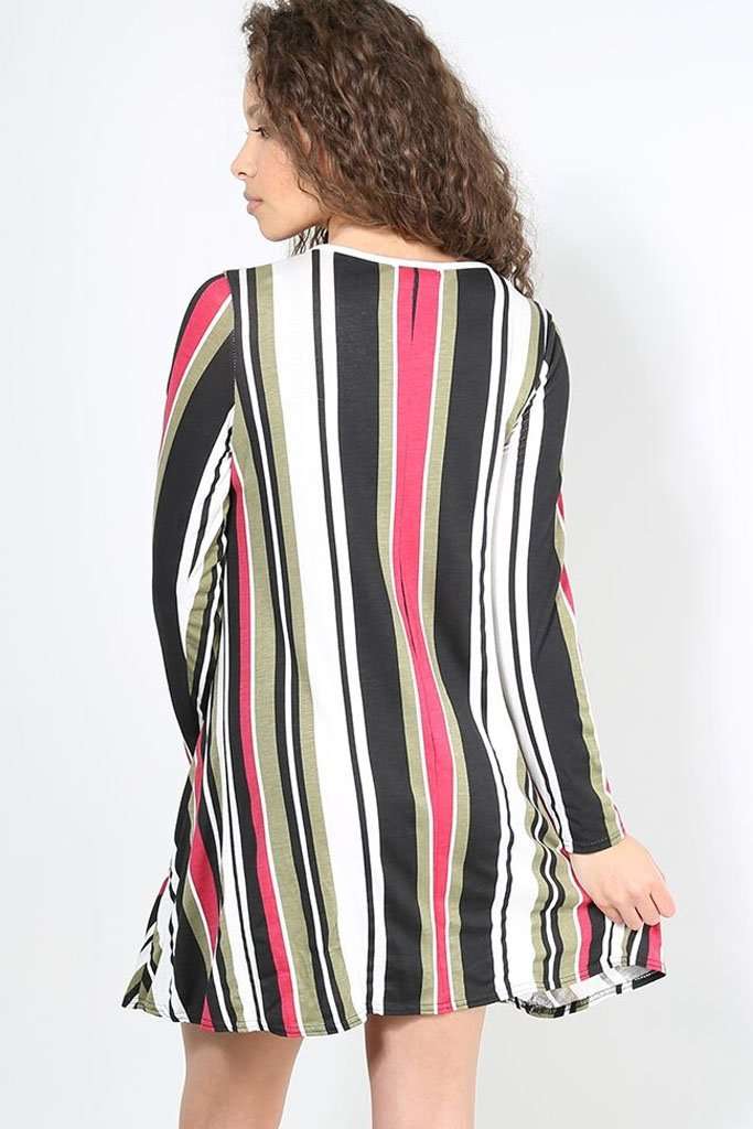 Casey Long Sleeve Striped Mini Skater Dress - bejealous-com