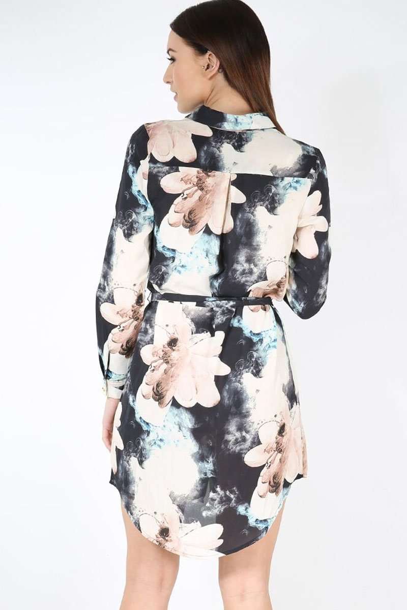 Casie Long Sleeve Floral Shirt Dress - bejealous-com