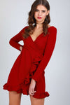 Casie Long Sleeve Frilly Wrap Mini Dress - bejealous-com