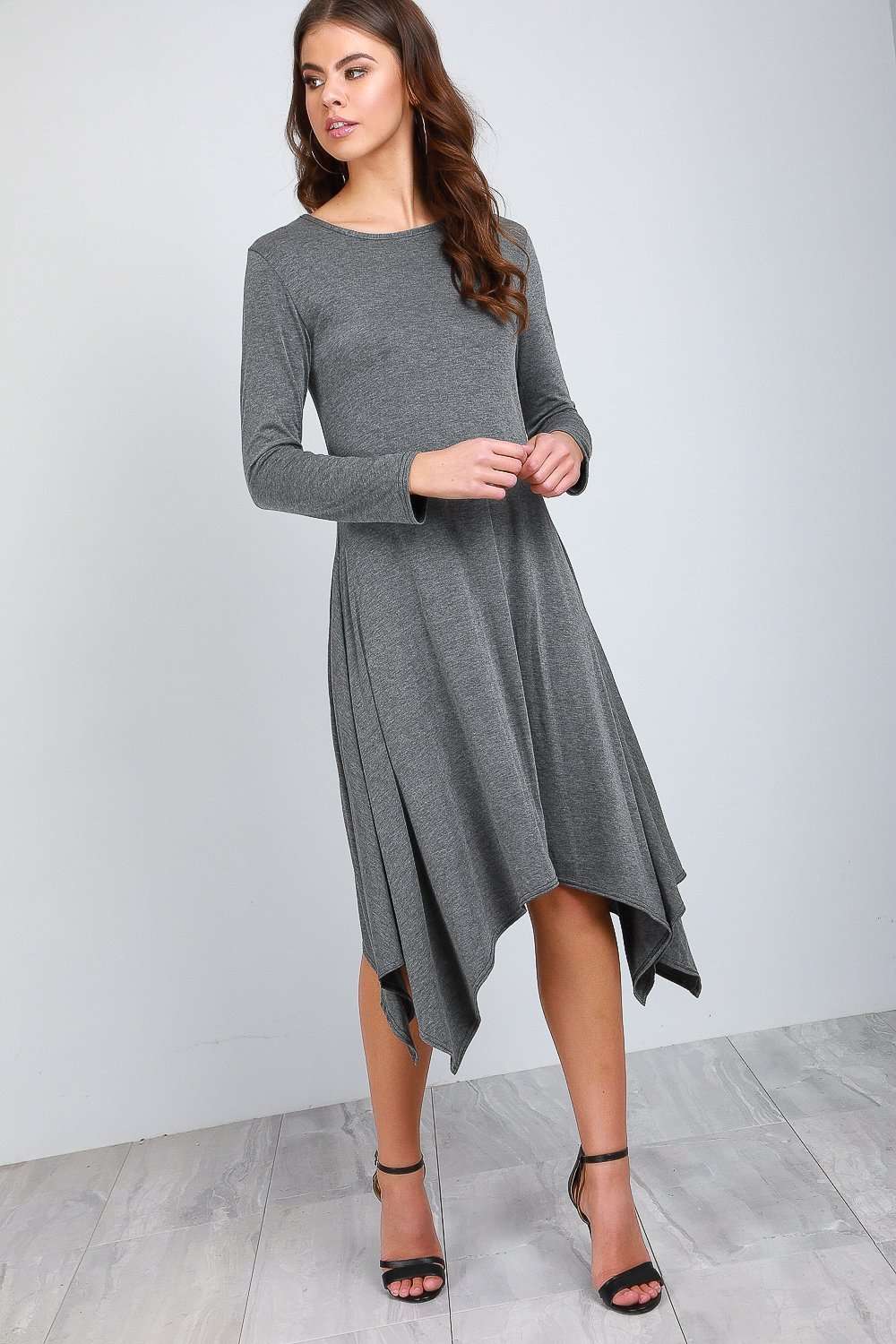 Casie Long Sleeve Hanky Hem Jersey Midi Dress - bejealous-com