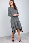 Casie Long Sleeve Hanky Hem Jersey Midi Dress - bejealous-com