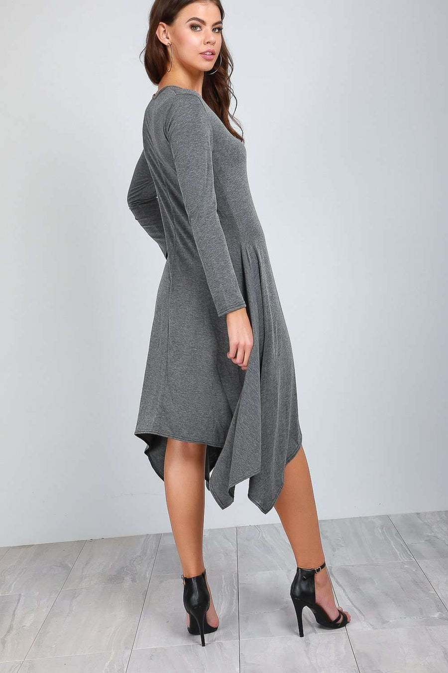 Casie Long Sleeve Hanky Hem Jersey Midi Dress - bejealous-com