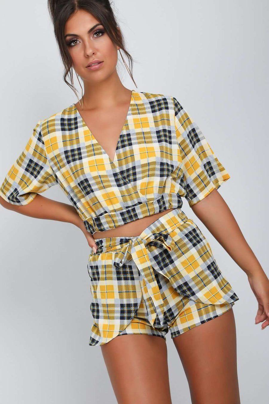 Cassie Plunge Neck Tartan Coord Set - bejealous-com