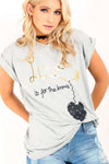 Cassie Slogan Print Baggy Roll Sleeve Tshirt - bejealous-com