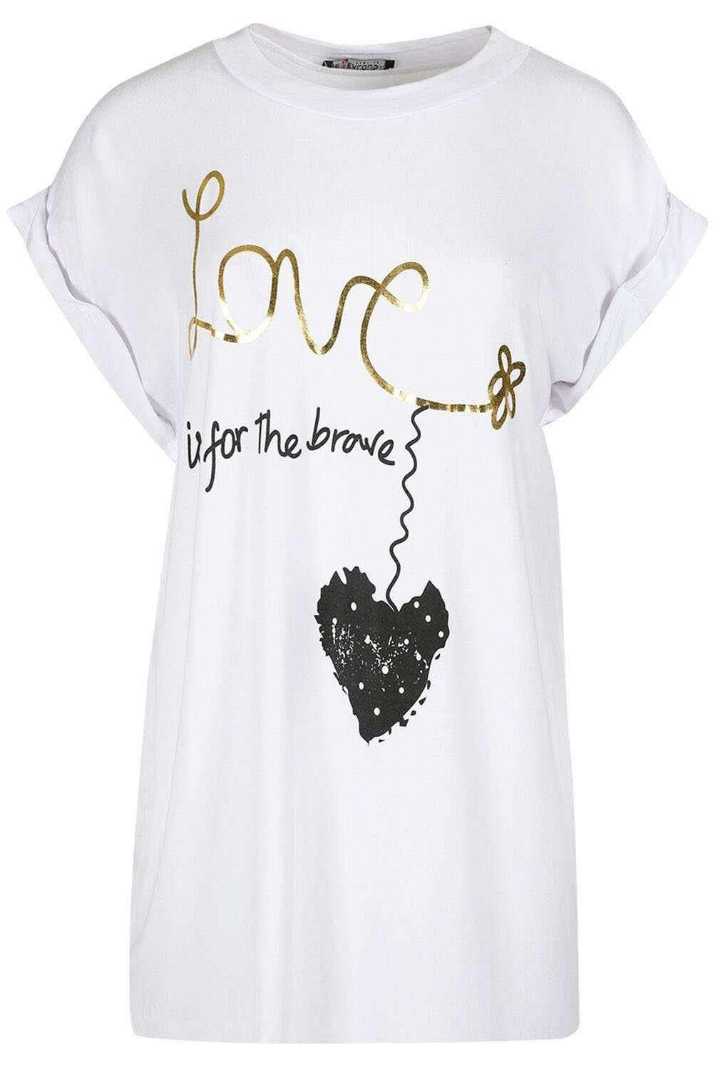 Cassie Slogan Print Baggy Roll Sleeve Tshirt - bejealous-com