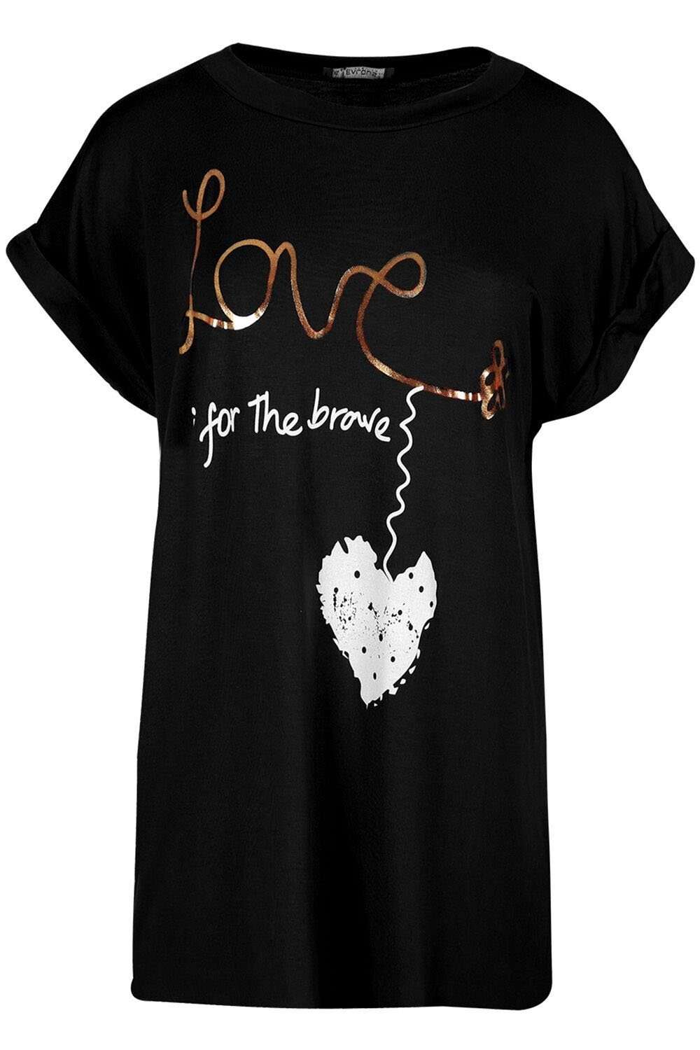 Cassie Slogan Print Baggy Roll Sleeve Tshirt - bejealous-com