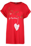 Cassie Slogan Print Baggy Roll Sleeve Tshirt - bejealous-com