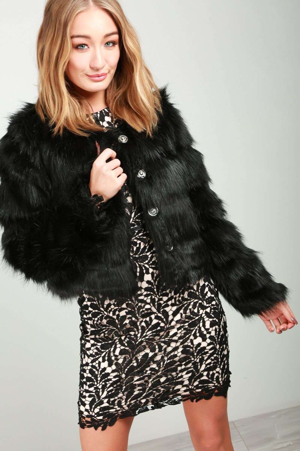 Cathy Black Faux Fur Cropped Coat - bejealous-com