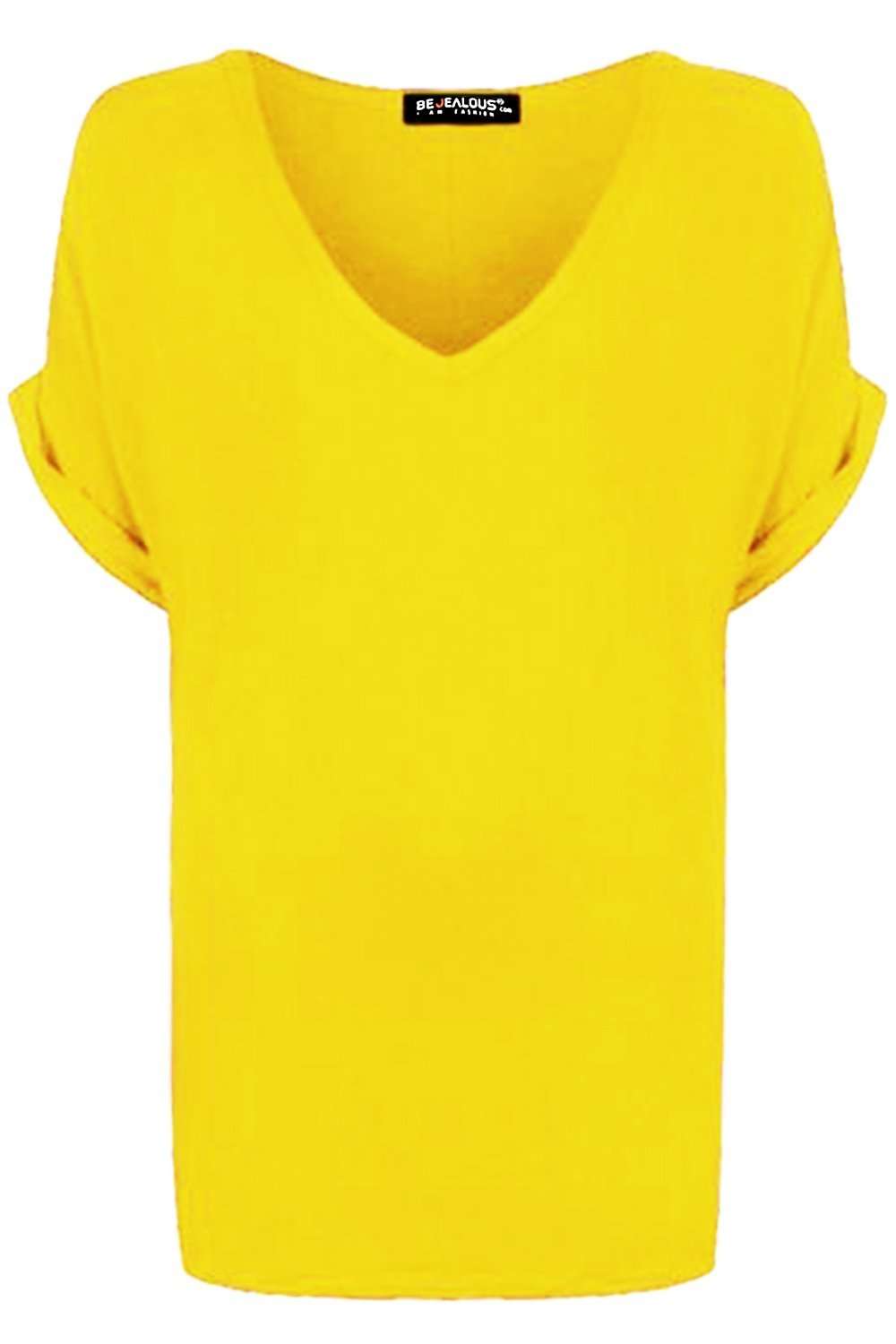 Celia Roll Sleeve Vneck Oversized Jersey Tshirt - bejealous-com