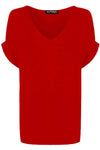 Celia Roll Sleeve Vneck Oversized Jersey Tshirt - bejealous-com