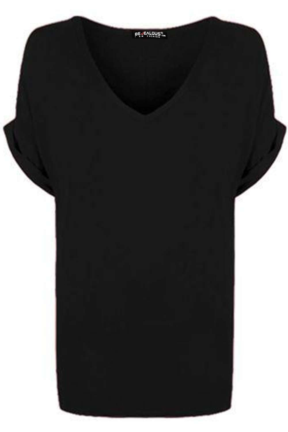 Celia Roll Sleeve Vneck Oversized Jersey Tshirt - bejealous-com