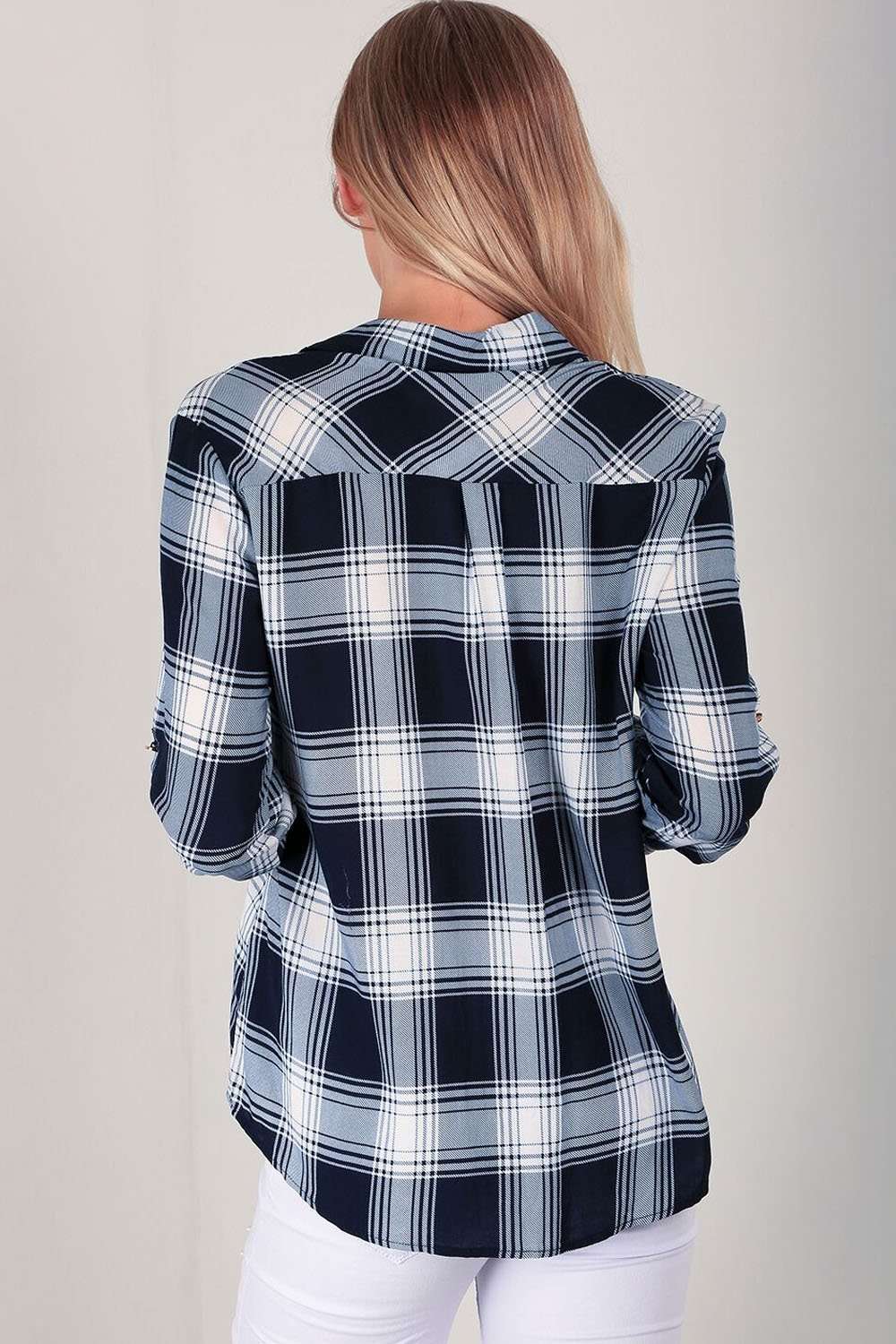 Ceris Badged Blue Tartan Shirt - bejealous-com