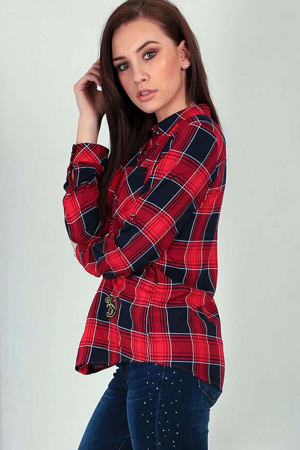 Ceris Badged Blue Tartan Shirt - bejealous-com