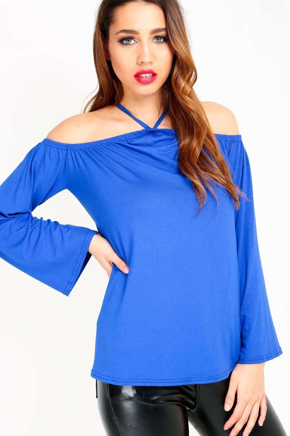 Ceris Strappy Bardot Wide Sleeve Jersey Top - bejealous-com