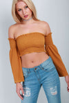 Charlotte Flare Sleeve Bardot Crop Top - bejealous-com