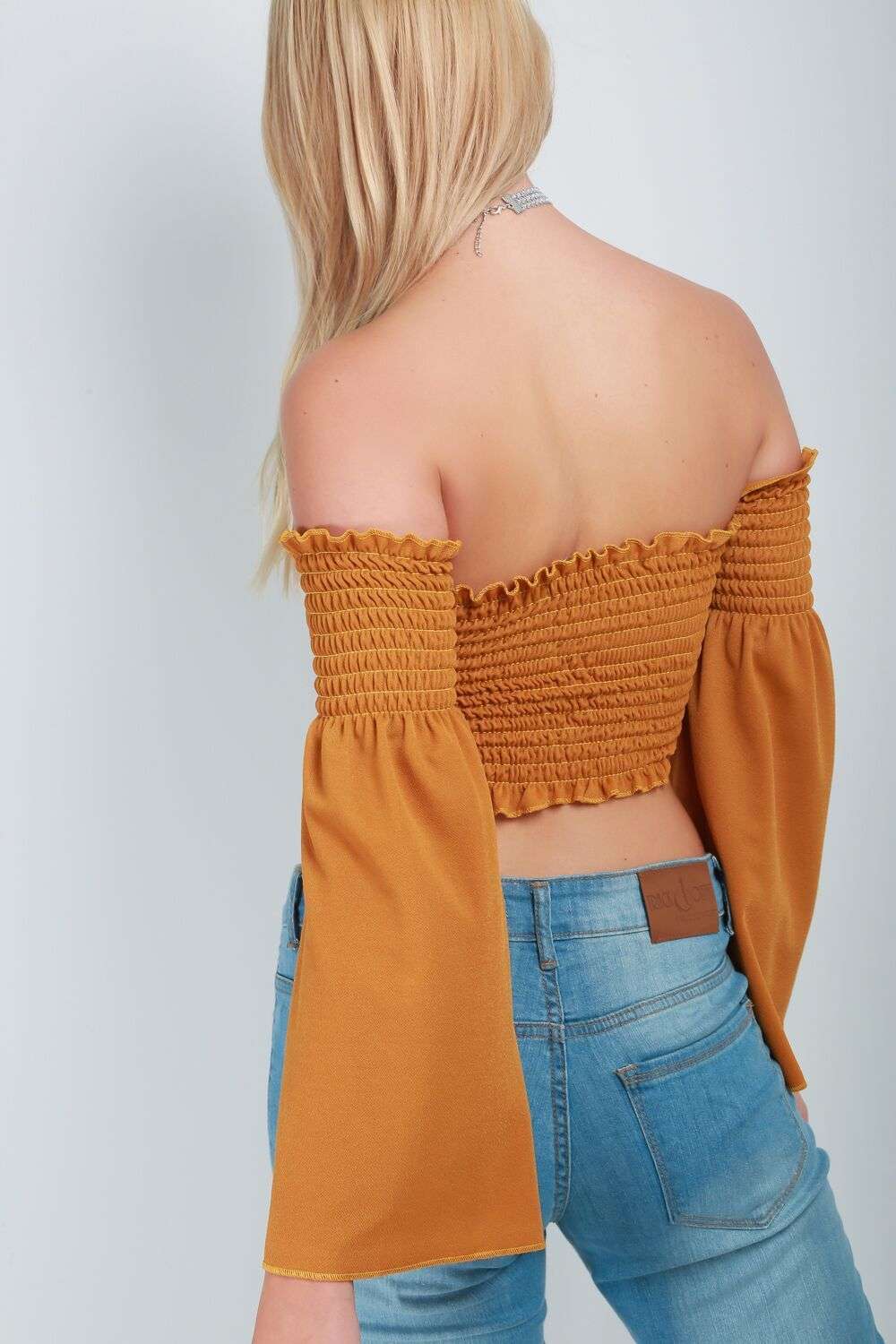 Charlotte Flare Sleeve Bardot Crop Top - bejealous-com