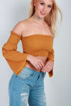 Charlotte Flare Sleeve Bardot Crop Top - bejealous-com